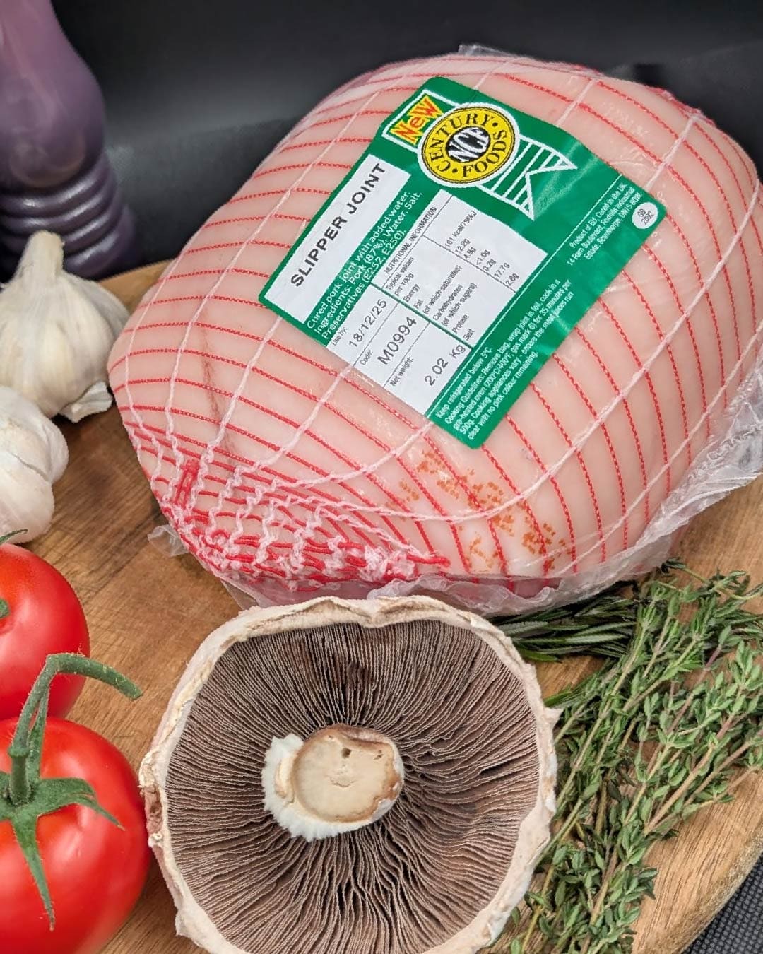 Gammon Slipper Joint with a selection of herbs and vegetables