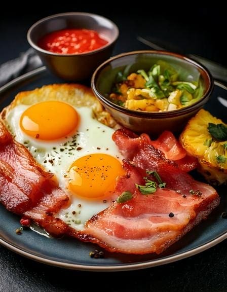 Gammon, Egg and Pineapple with a Chilli Salsa