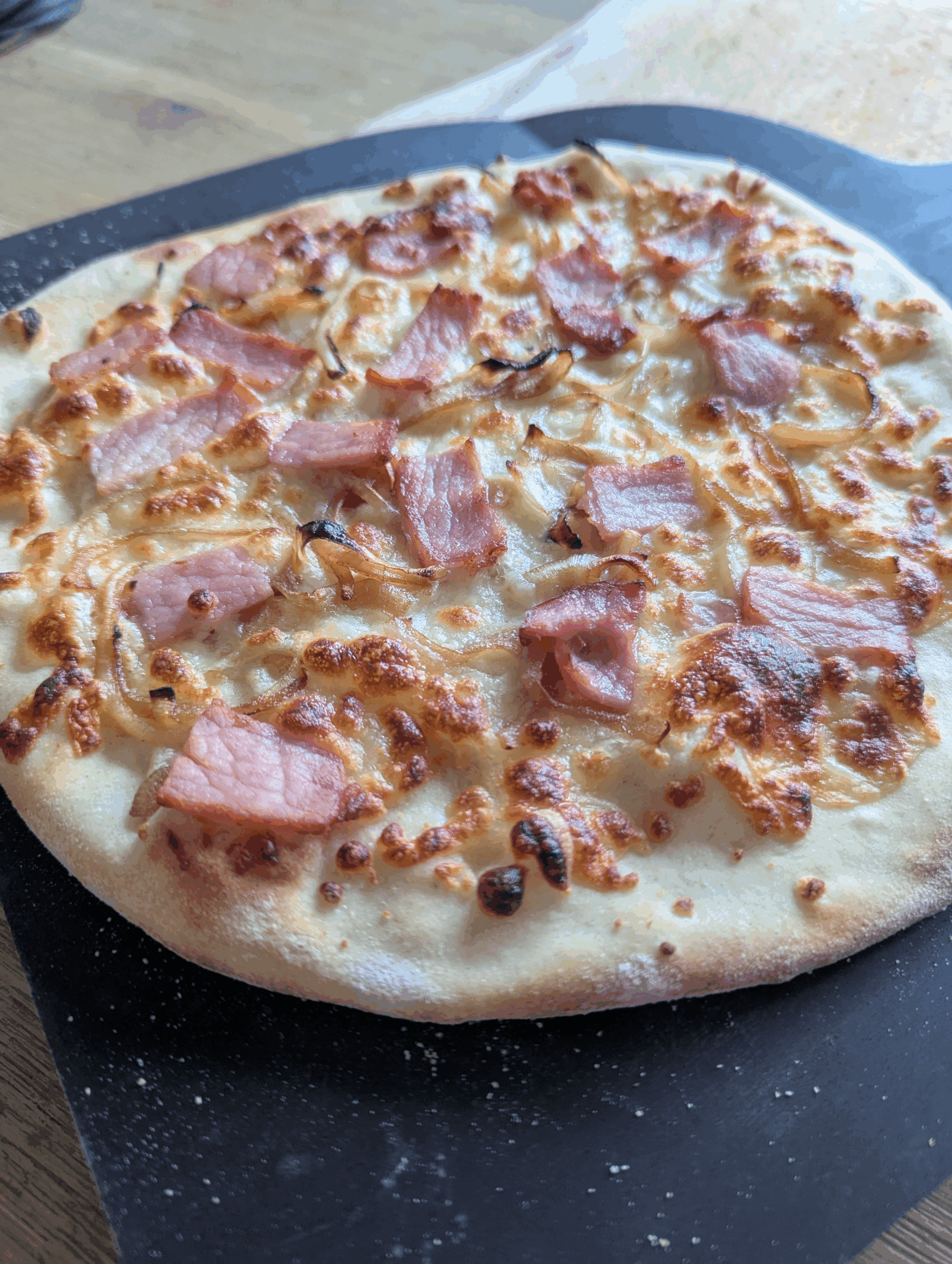 Cooked Bacon and Onion Pizza